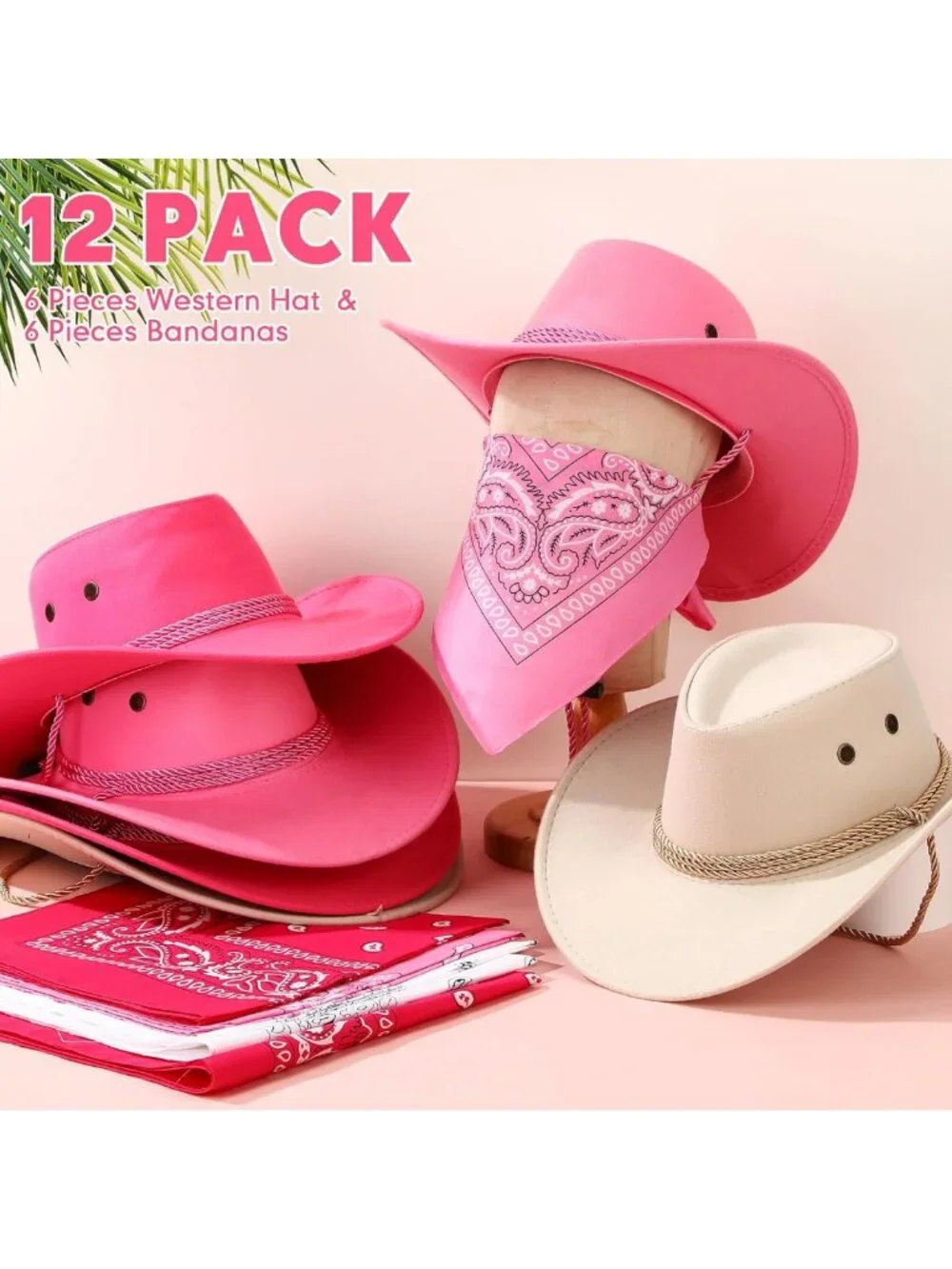 12 Pcs Cowboy Hats & Bandanas Set | Western Party Costume Accessories